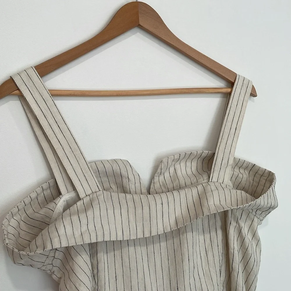 Mango 100% Linen Sleeveless Striped Button Front Wide Leg Jumpsuit Size Large